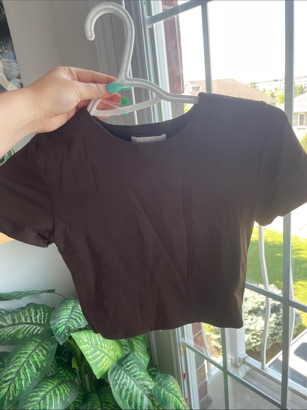 Aritzia Chocolate Brown Short Sleeve Crop Top
